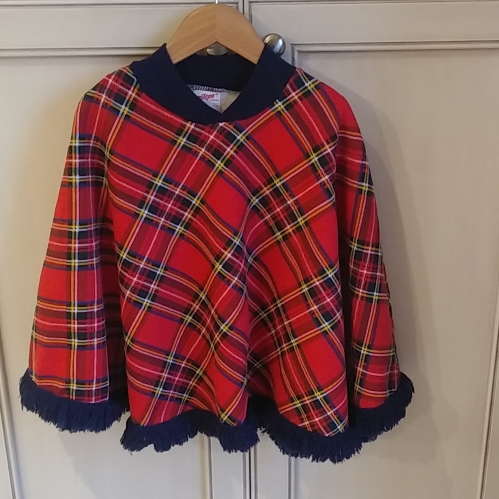 Vintage Red Plaid Poncho Size 6X/7